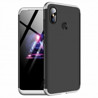 Калъф твърд кейс 360 за Xiaomi Note 6 Pro, черен със сребърна рамка