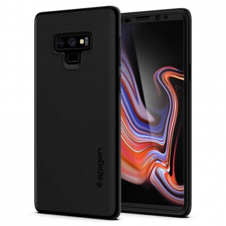 Пластмасов калъф кейс Spigen Thin Fit 360 за Samsung Note 9+ стъклен протектор,черен