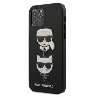 Предпазен калъф кейс KARL LAGERFELD за iPhone 12/12 Pro Saffiano Ikonik Karl & Choupette Head, черен