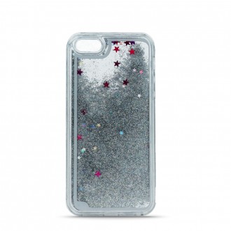 Силиконов калъф кейс Glitter за Samsung A40 с течен гел, сребърен