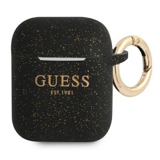 Силиконов калъф кейс Guess GUA2SGGEK cover black Silicone Glitter за Apple AirPods, Черен