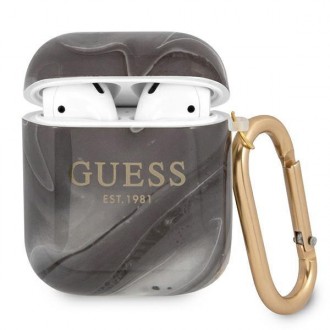 Силиконов калъф кейс Guess GUA2UNMK cover black Marble Collection за Apple AirPods, Черен