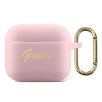 Силиконов калъф кейс Guess GUA3SSSI cover pink Silicone Vintage Script за Apple AirPods Pro