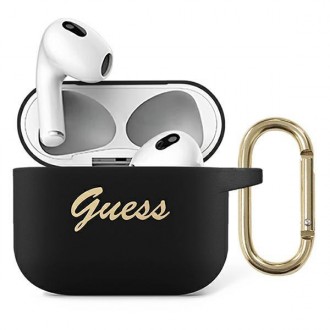 Силиконов калъф кейс Guess GUA3SSSK Silicone Vintage Script за Apple AirPods 3, Черен