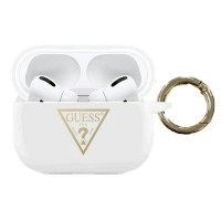 Силиконов калъф кейс Guess GUACAPLSTLWH cover white Silicone Triangle Logo за Apple AirPods Pro, Бял