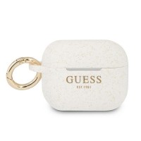 Силиконов калъф кейс Guess GUAPSGGEH Silicone Glitter за Apple AirPods Pro, Бял