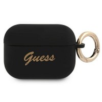 Силиконов калъф кейс Guess GUAPSSSK Silicone Vintage Script за Apple AirPods Pro, Черен