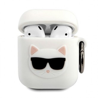 Силиконов калъф кейс Karl Lagerfeld KLACA2SILCHWH cover white Silicone Choupette за слушалки Apple AirPods 