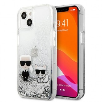 Силиконов калъф кейс Karl Lagerfeld KLHCP13SGKCS iPhone 13 Mini,  silver hardcase Liquid Glitter Karl&Choupette