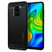 Силиконов калъф кейс Spigen Rugged Armor за Xiaomi Redmi Note 9, Черен