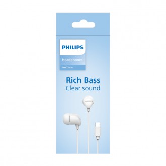 Стерео слушалки с микрофон PHILIPS TAE2146WT TIPE-C, Бели