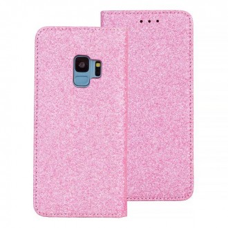 Страничен калъф тип тефтер за Samsung A730 A8 Plus  Glitter Magnet Book розов