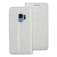 Страничен калъф тип тефтер за Samsung A730 A8 Plus Glitter Magnet Book сив