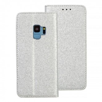 Страничен калъф тип тефтер за Samsung A730 A8 Plus Glitter Magnet Book сив