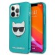 Заден твърд гръб Karl Lagerfeld KLHCP13LCHTRB Glitter Choupette Fluo за iPhone 13 Pro, Син