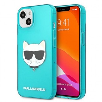 Заден твърд гръб Karl Lagerfeld KLHCP13SCHTRB Glitter Choupette Fluo за iPhone 13 Mini, Син