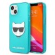 Заден твърд гръб Karl Lagerfeld KLHCP13SCHTRB Glitter Choupette Fluo за iPhone 13 Mini, Син