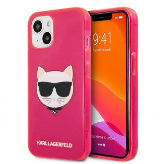 Заден твърд гръб Karl Lagerfeld KLHCP13SCHTRP Glitter Choupette Fluo за iPhone 13 Mini, Розов