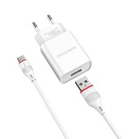 Зарядно устройство 220V Borofone 2.1A + USB Tipe C ,бяло