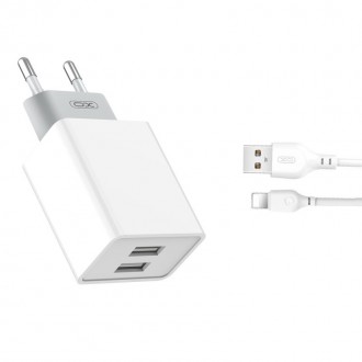 Зарядно устройство 220v. L65 2x USB 2,4A white + Lightning cable