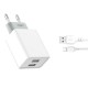 Зарядно устройство 220v. L65 2x USB 2,4A white + microUSB cable